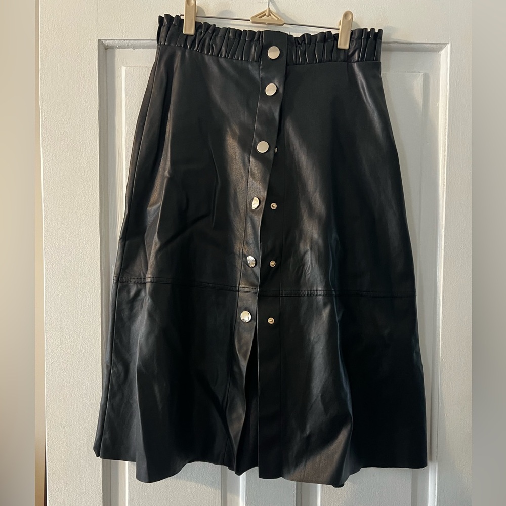 Zara Black Leather Skirt with Button Detail